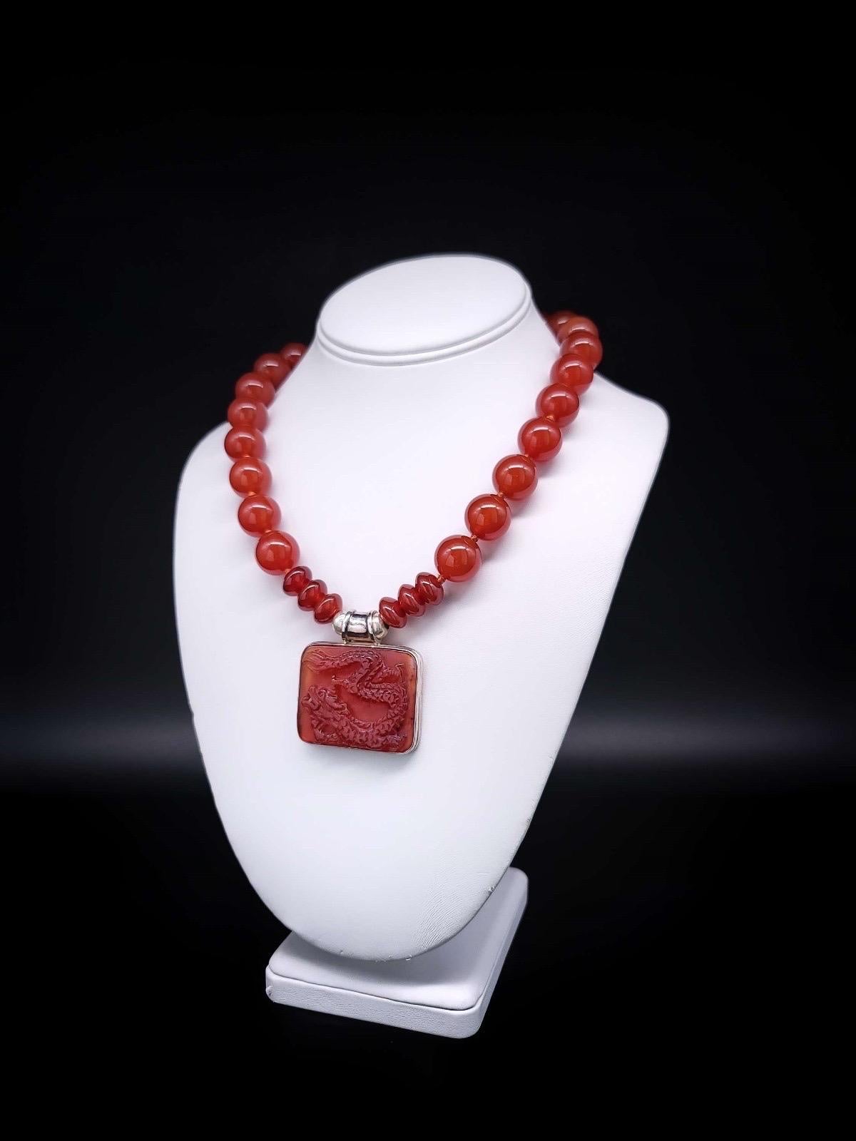 A.Jeschel Powerful Carnelian necklace with a Dragon pendant. For Sale 4