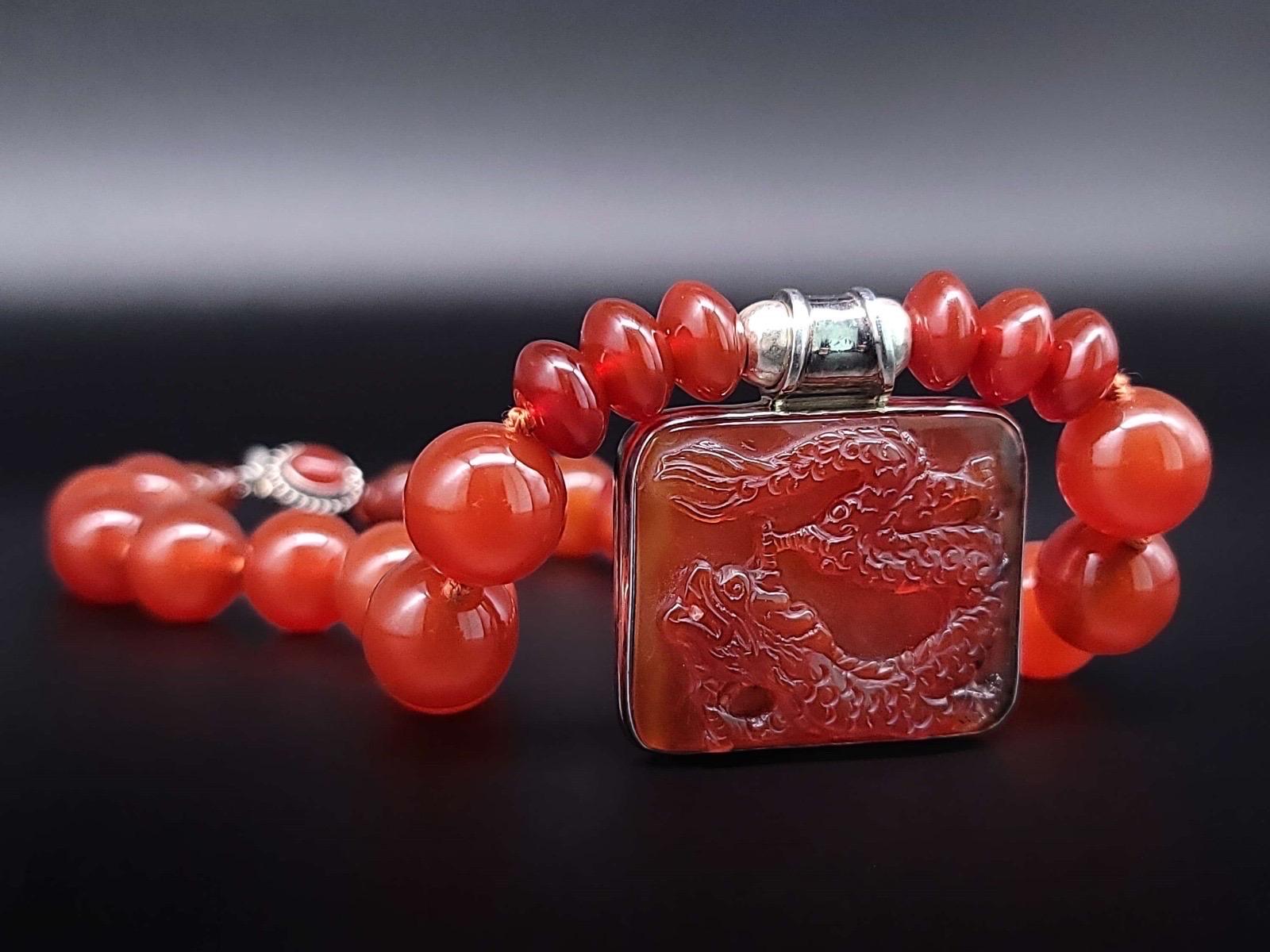 A.Jeschel Powerful Carnelian necklace with a Dragon pendant. For Sale 6