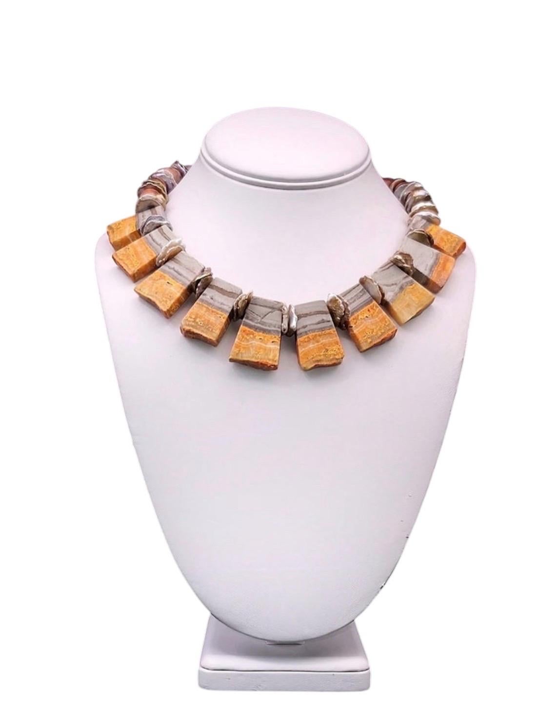 Contemporary A.Jeschel Bumble Bee Jasper plates and mexican fire Opal necklace For Sale