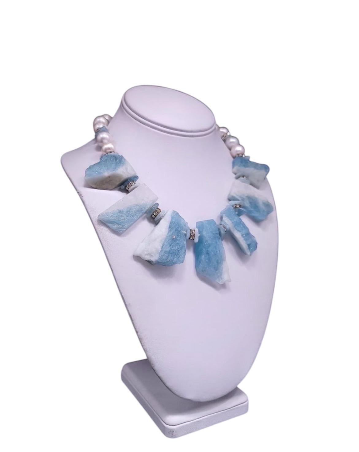 A.Jeschel Natural Aquamarine with Freswater Pearl necklace. For Sale 12