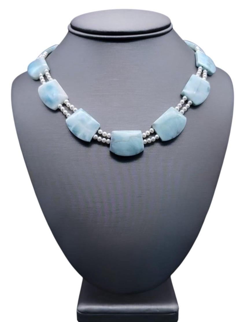 Contemporaneo A.Jeschel Splendida collana di piastre di Larimar naturale. in vendita