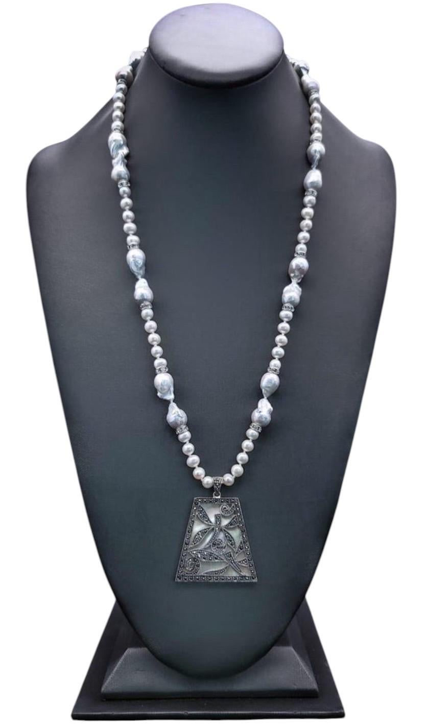 A.Jeschel Elegant Long Baroque Necklace with pendant. For Sale 13