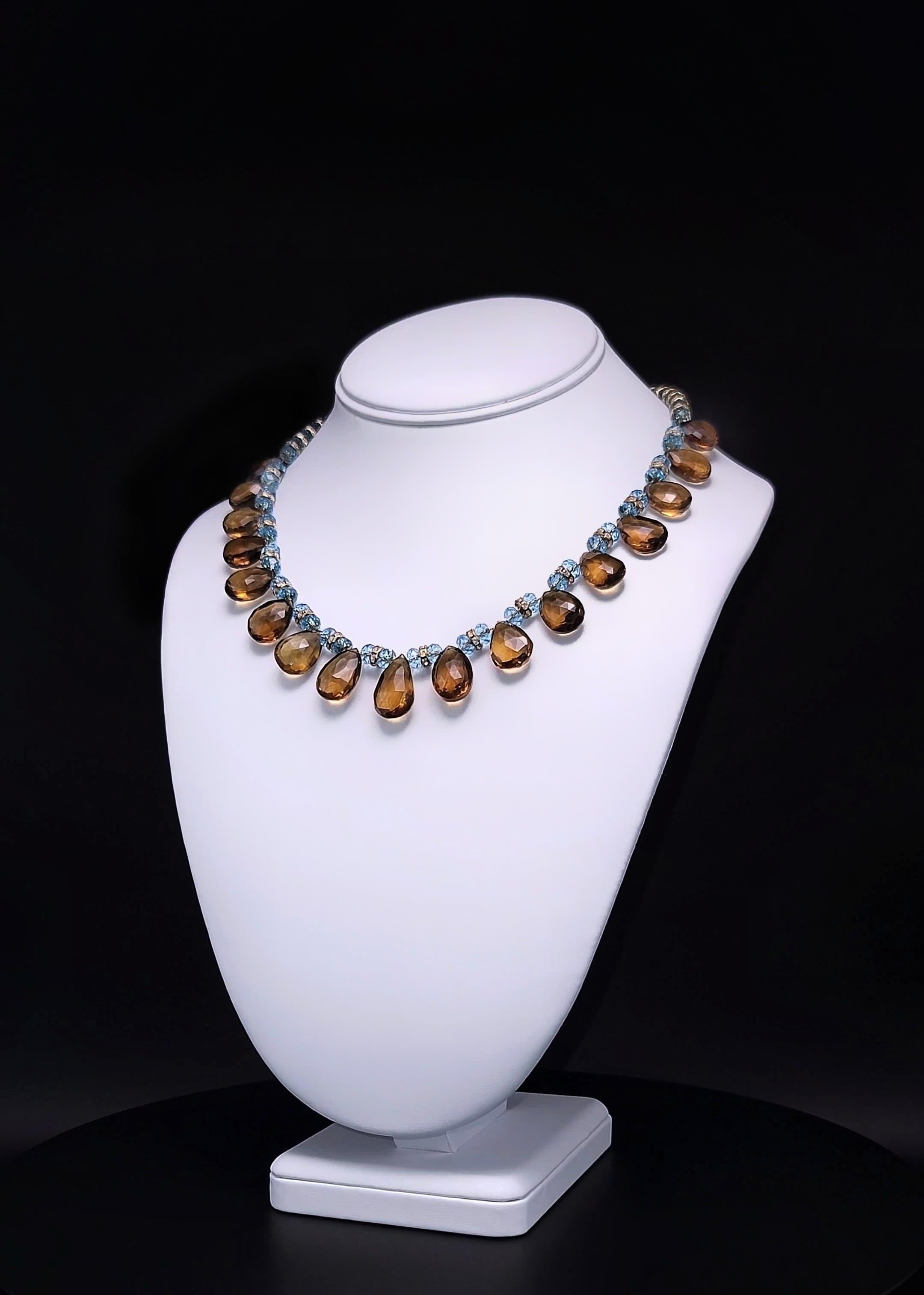 Halskette aus Quarz in Cognac und facettiertem Topas von A.Jeschel im Angebot 1