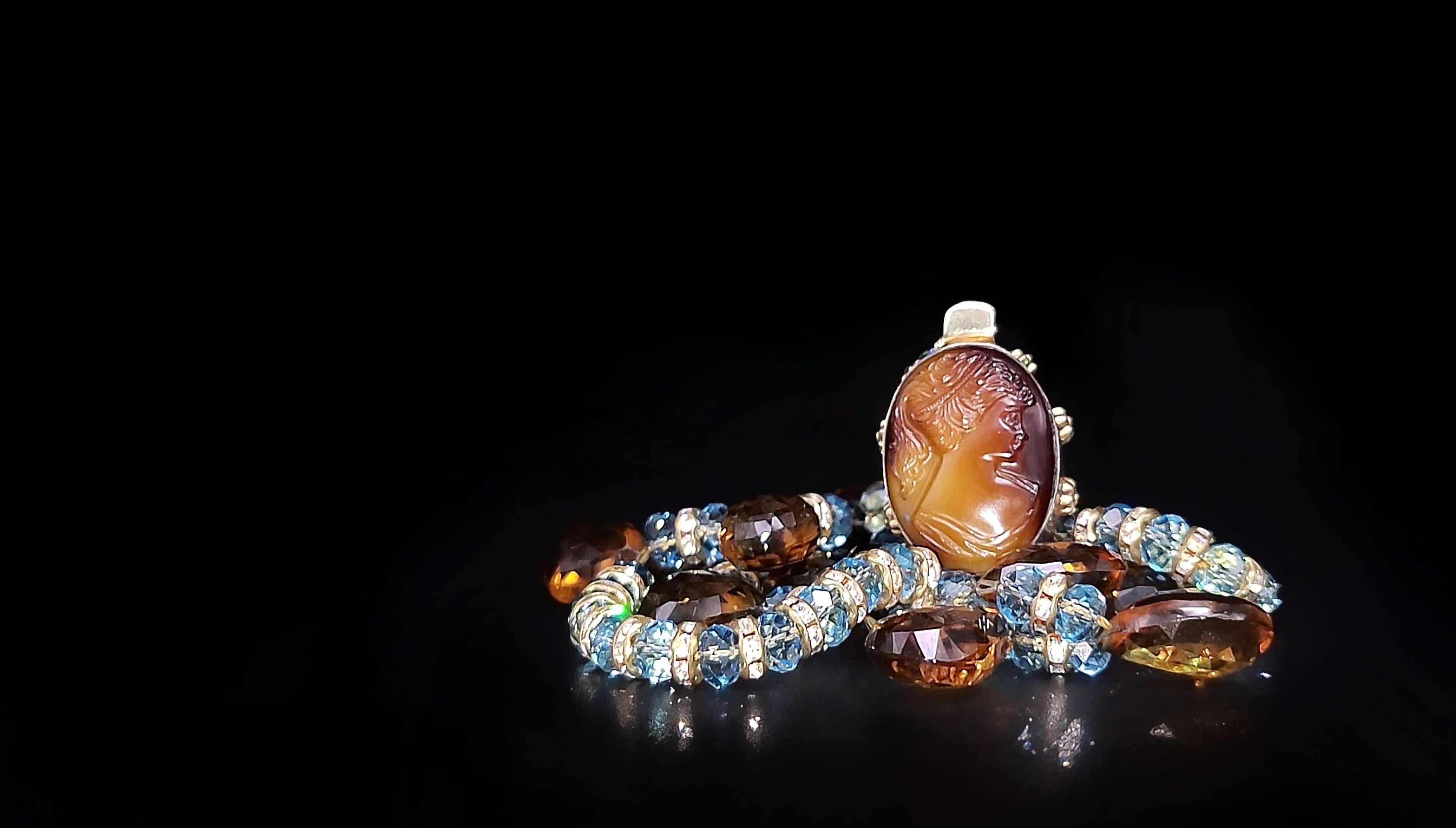 Halskette aus Quarz in Cognac und facettiertem Topas von A.Jeschel im Angebot 6