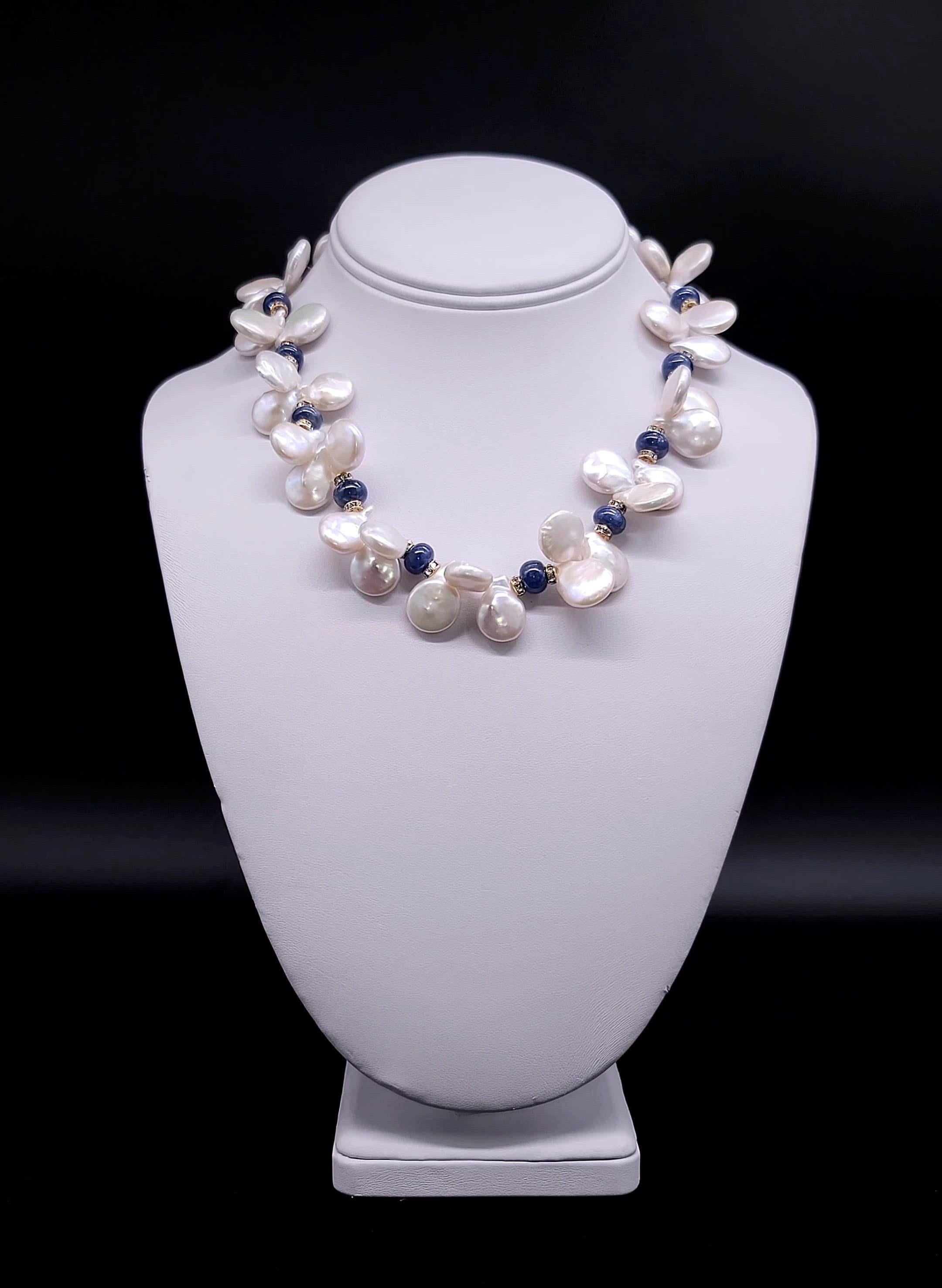 Mixed Cut A.Jeschel Polished Sapphire and Freshwater Keshi Pearl necklace