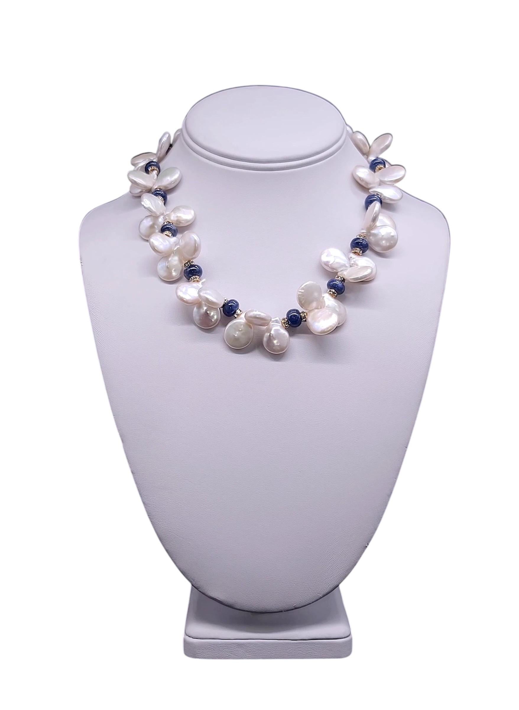 Contemporary A.Jeschel Polished Sapphire and Freshwater Keshi Pearl necklace