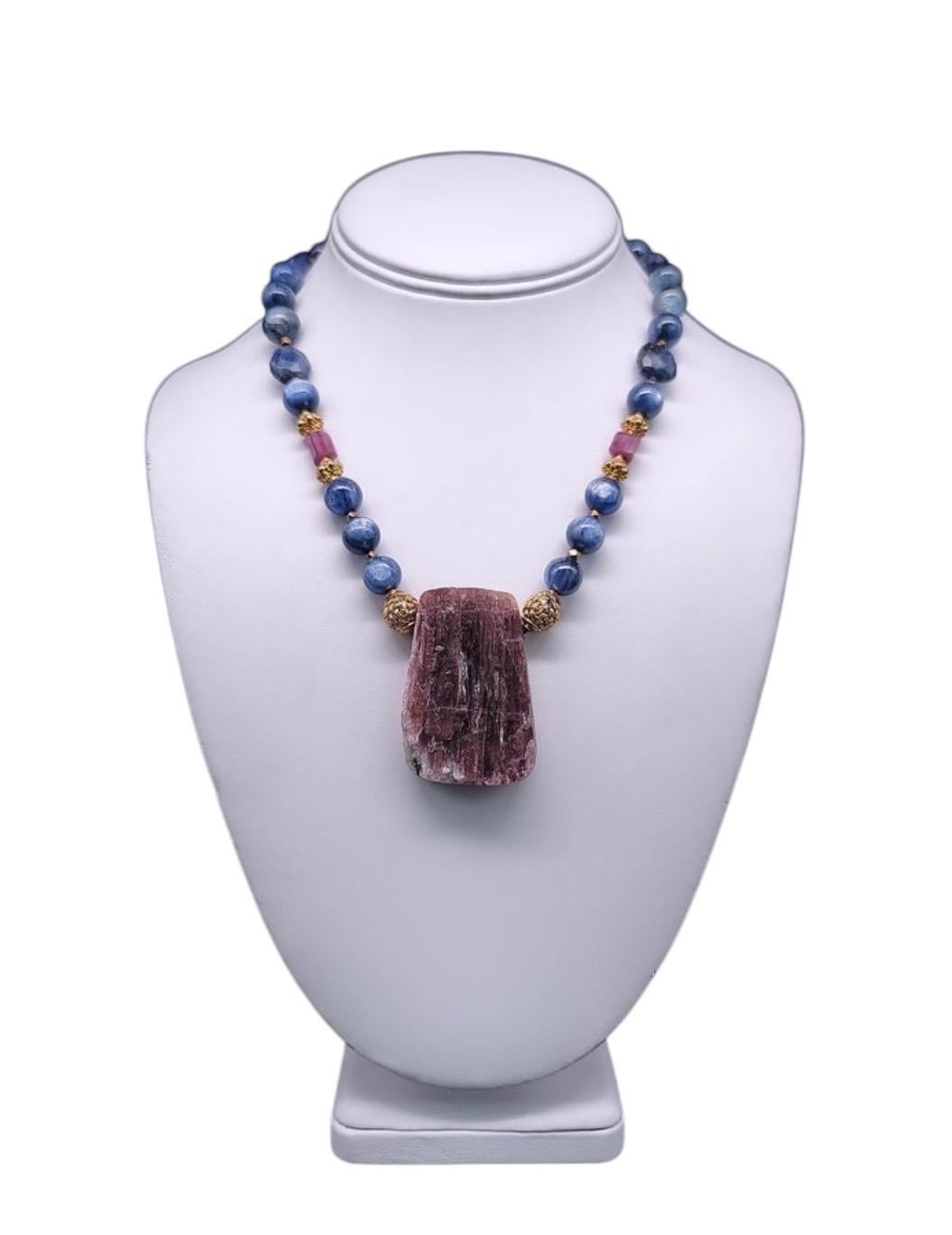 A.Jeschel  Rich Blue Kyanite with a Geode Tourmaline pendant For Sale 11