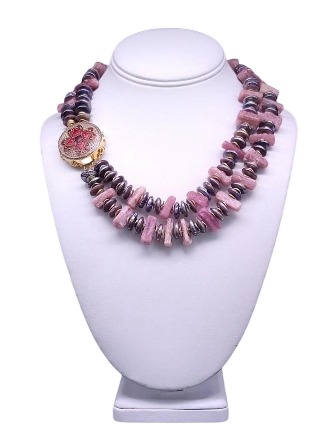 Collana con tormalina e perle con chiusura firmata A.Jeschel. in vendita 13