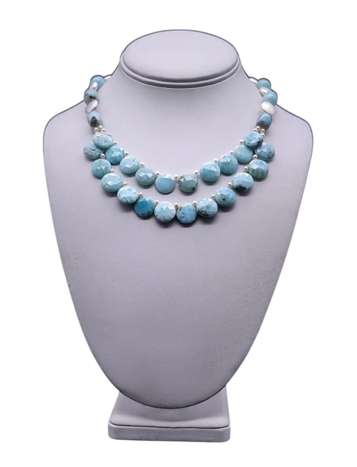 A.Jeschel Collana di perle e larimar prezioso. in vendita 7