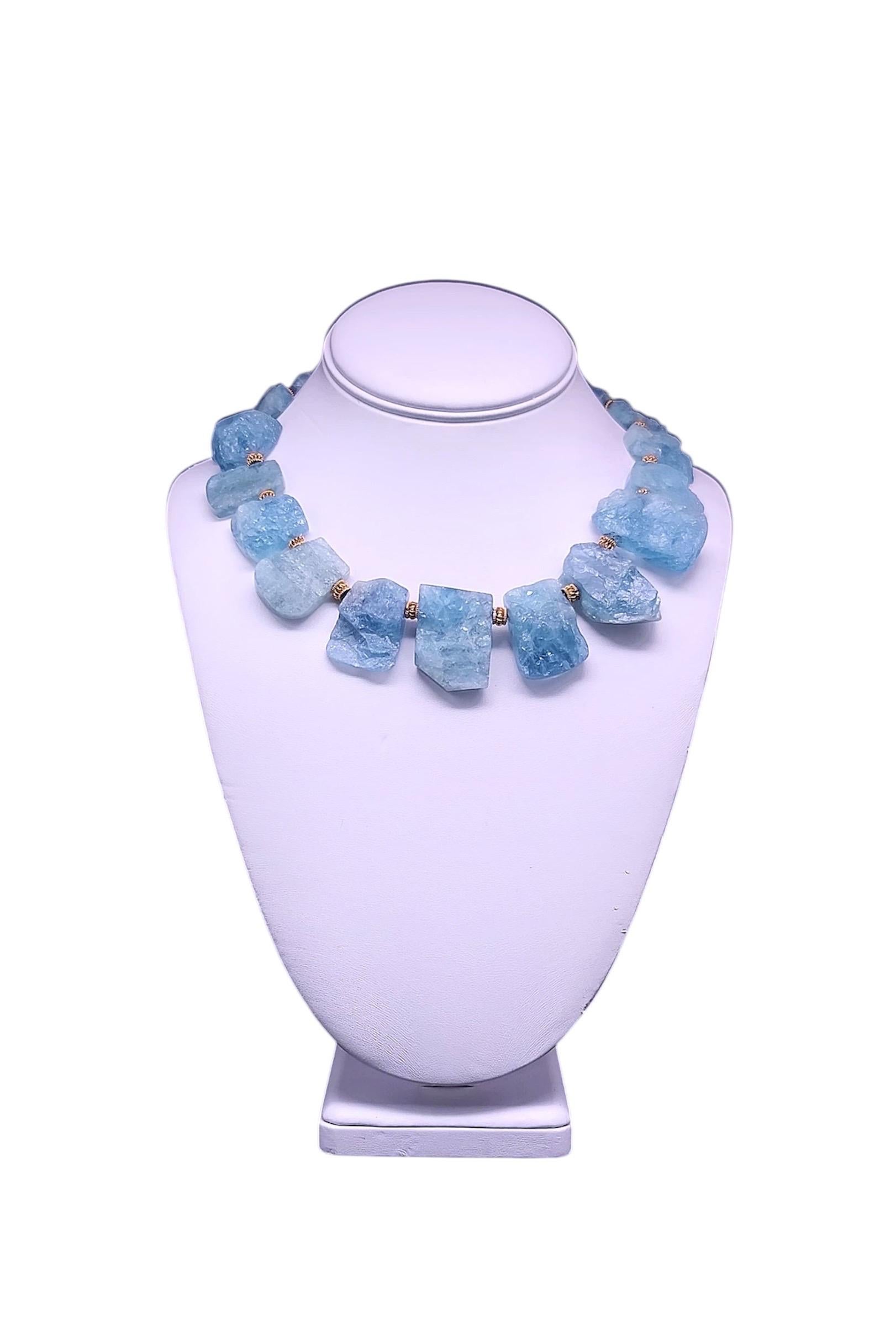 A.Jeschel Rough Cut Chunky Natural Aquamarine Necklace For Sale 9