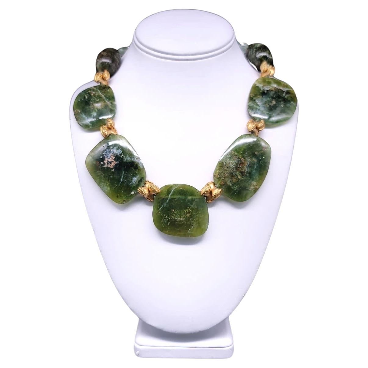 A.Jeschel Captivating Large polished Green Opal  Necklace. For Sale