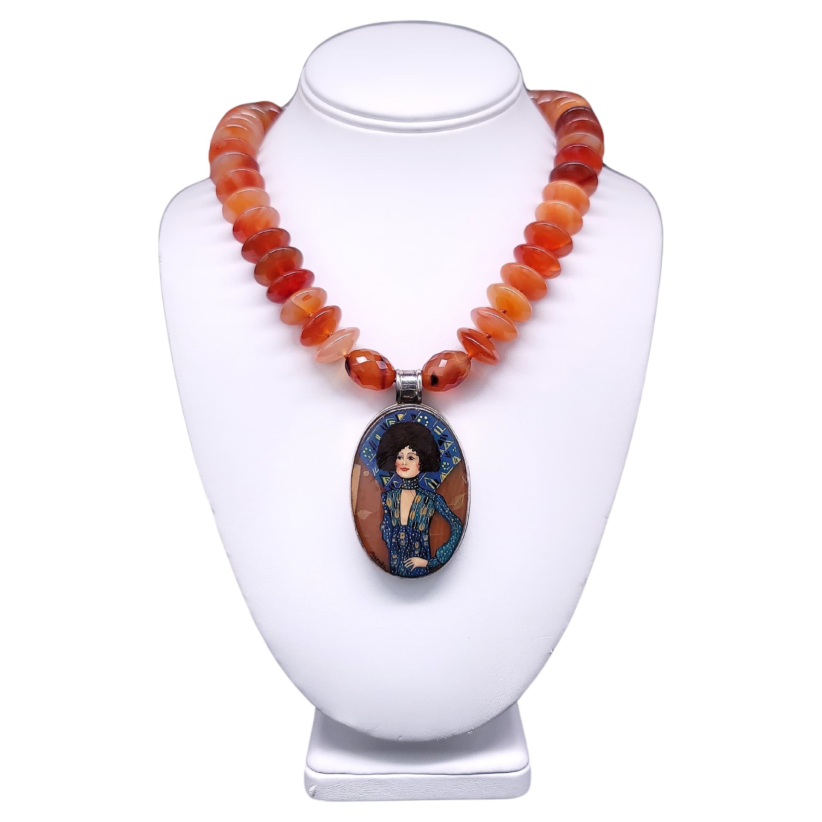 A.Jeschel Carnelian Necklace with an Art Deco Pendant . For Sale