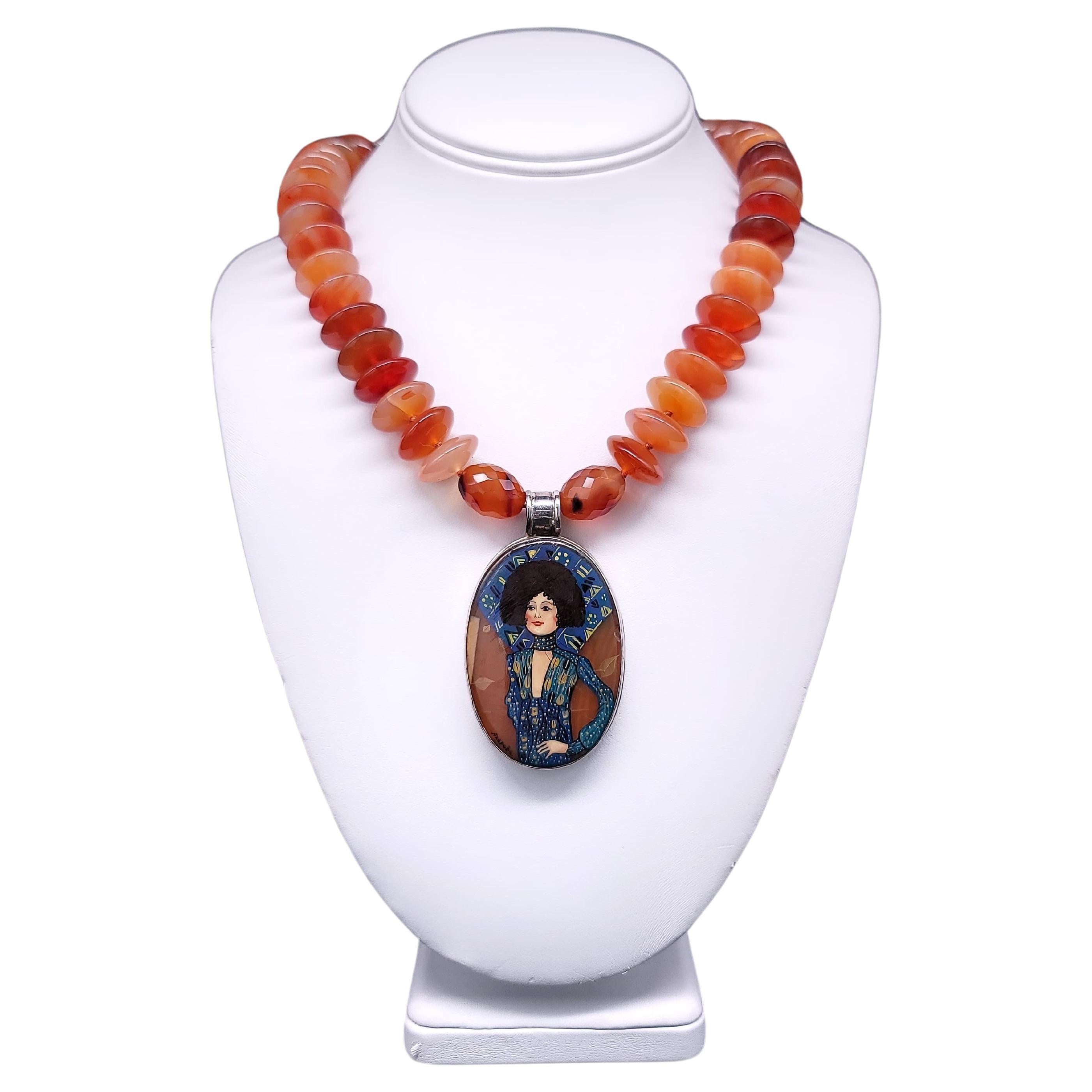 A.Jeschel Carnelian Necklace with an Art Deco Pendant . 