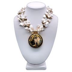 A.Jeschel Iconic Gold and Keshi Pearl Necklace with Art Deco Pendant.