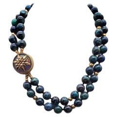 A.Jeschel Rich Chysocolla double strand Princess length Necklace.