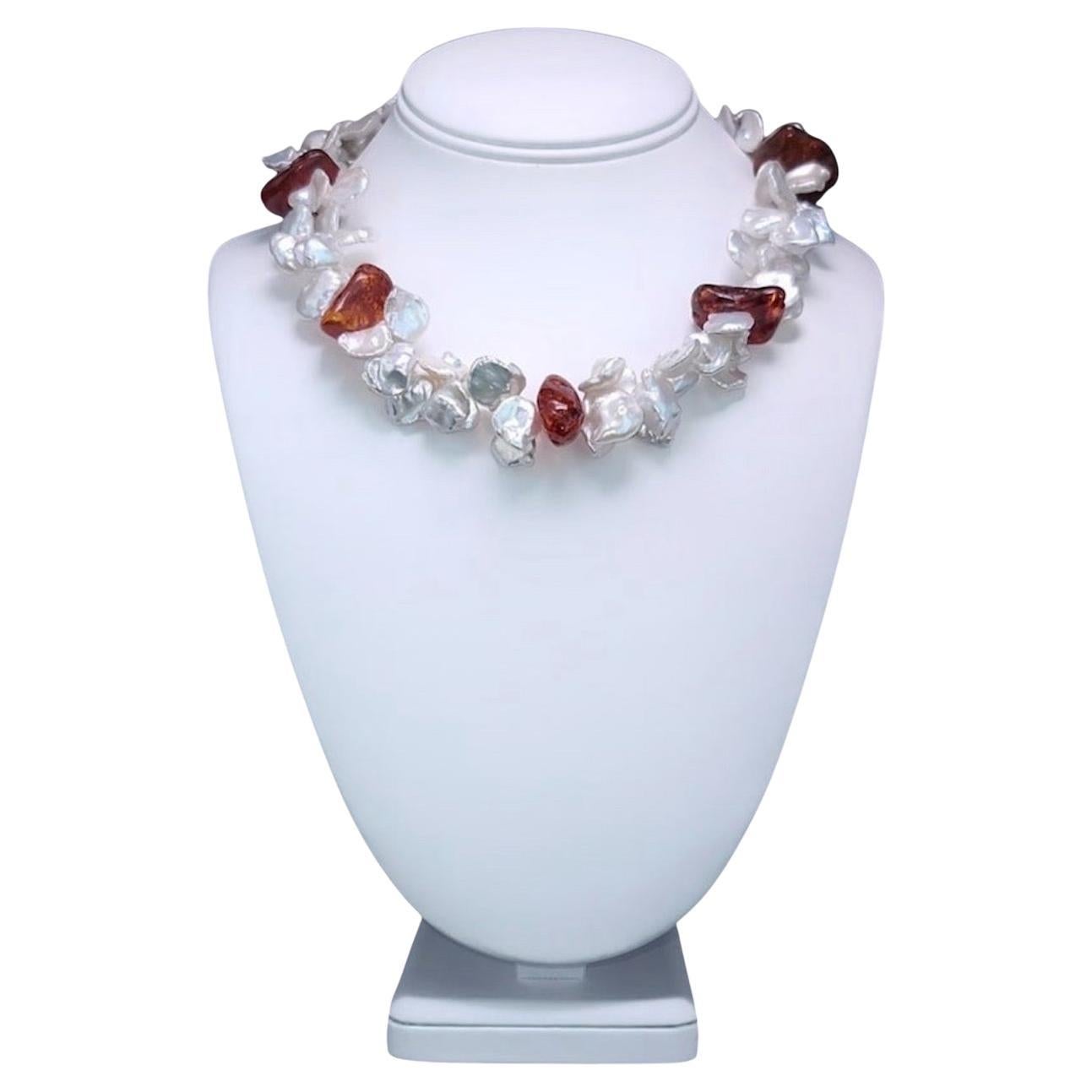 A.Jeschel Splendid Keshi Pearls and Amber Necklace.