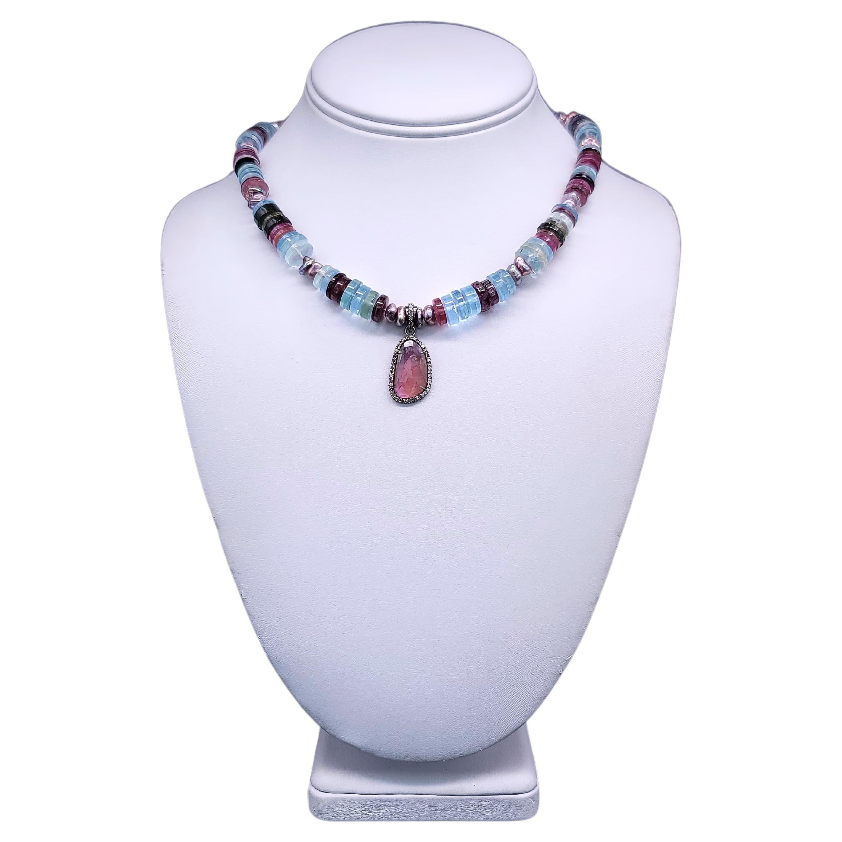 A.Jeschel Tourmaline and Aquamarine cleverly merge in a gentle ladylike necklace