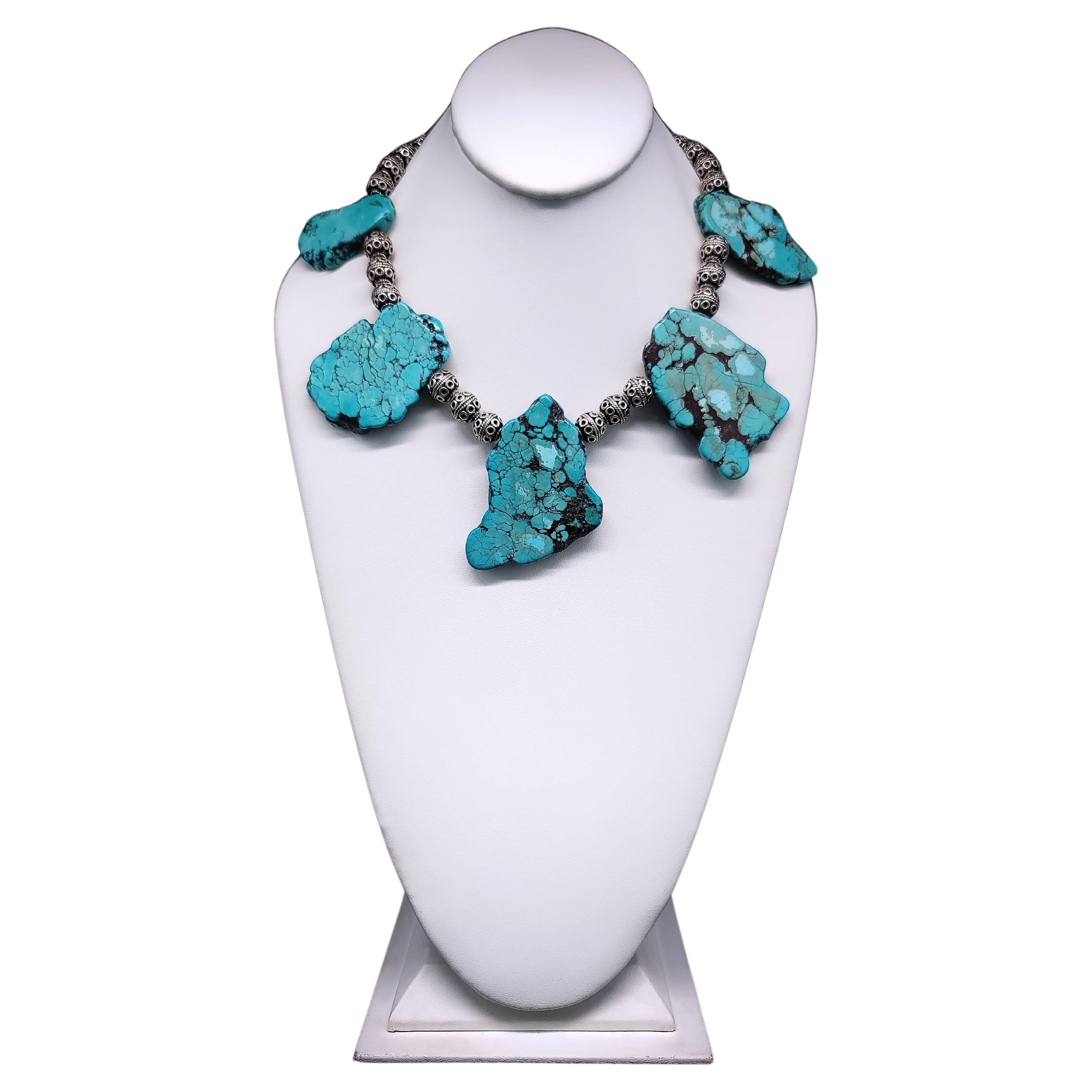 A.Jeschel Massive Turquoise and Sterling Silver Necklace. For Sale