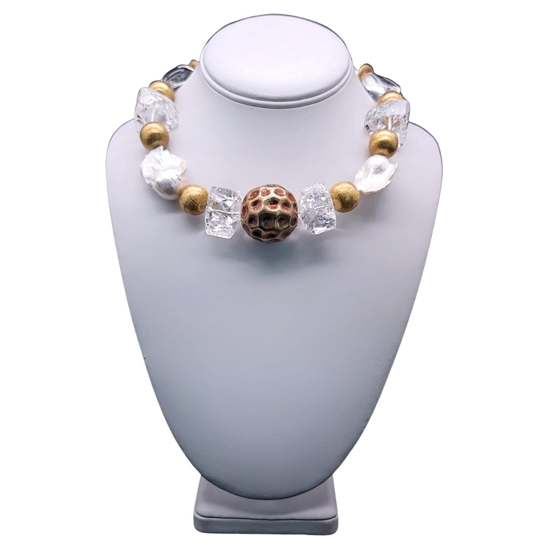 A.Jeschel A masterpiece big and bold Crystal and Baroque Pearl necklace.