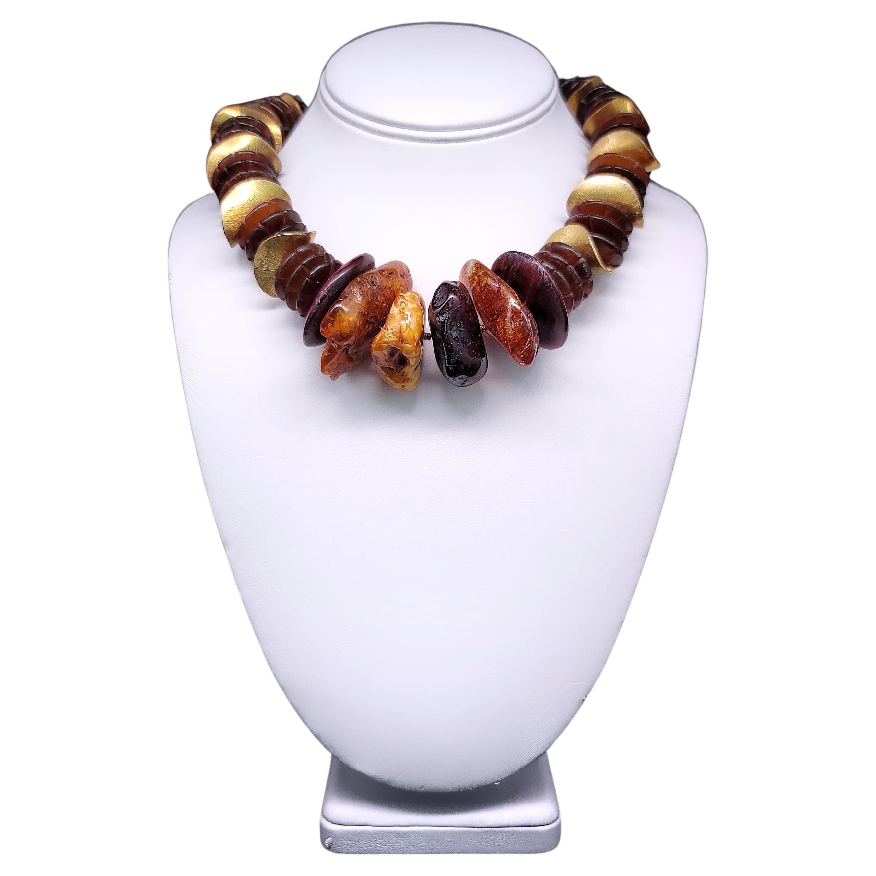 A.Jeschel Bold Amber and wood necklace. For Sale