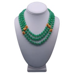 A.Jeschel 3 strand superb bright green Chrysoprase necklace