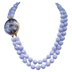 A.Jeschel Powerful Natural Blue Lace Agate necklace with a signature clasp.