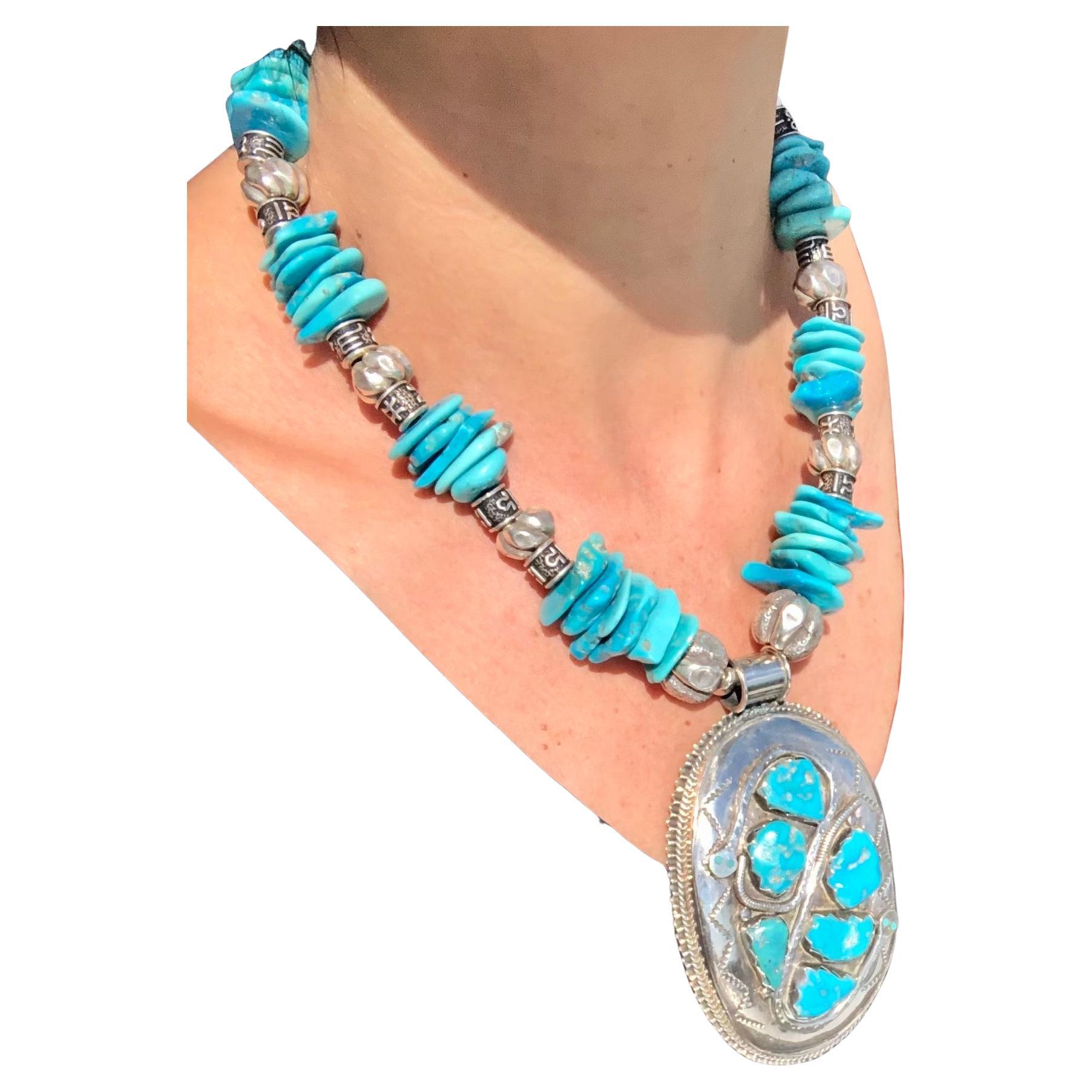A.Jeschel Powerful Sterling Silver Effie C Zuni pendant and Turquoise necklace For Sale 8