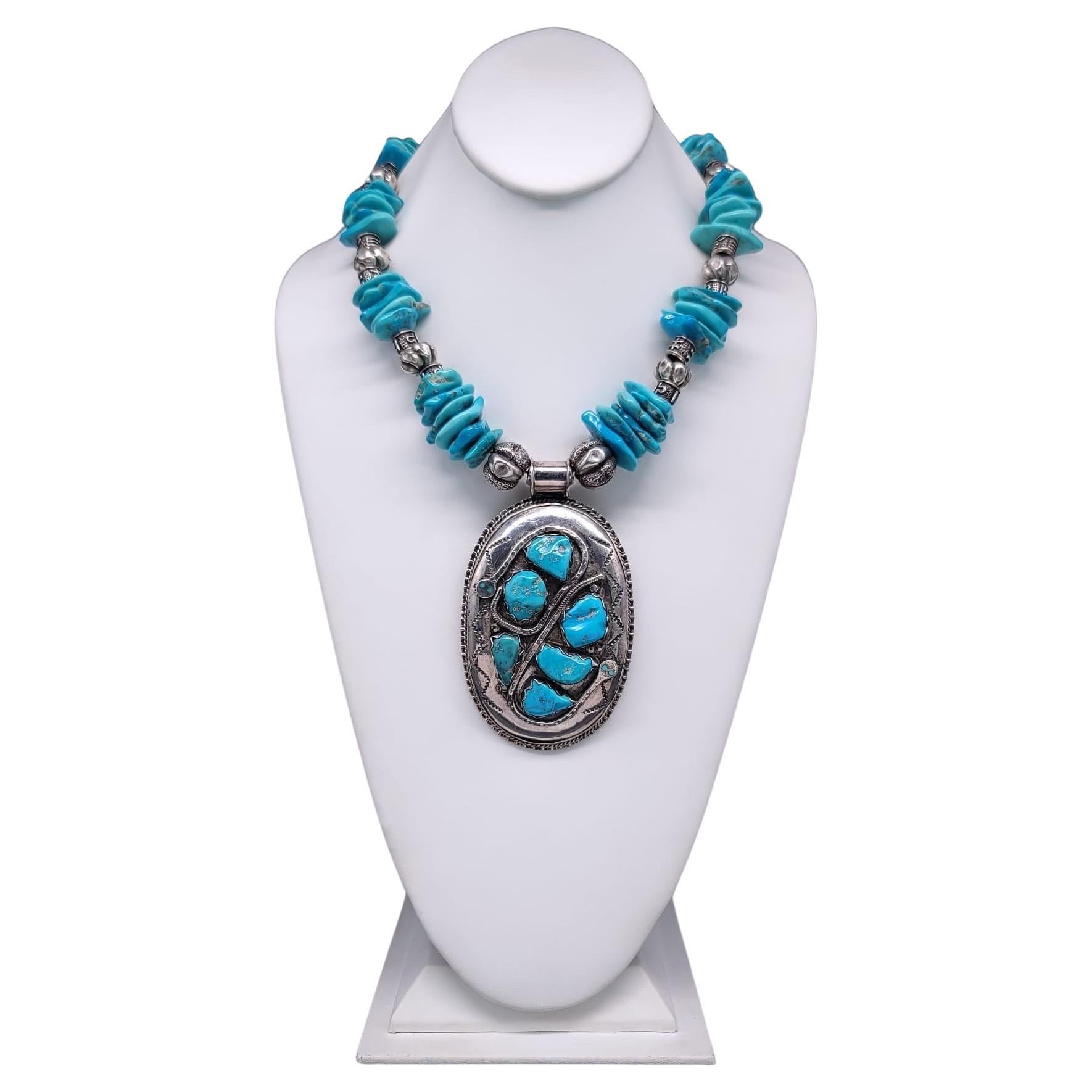 A.Jeschel Powerful Effie C Zuni pendentif et collier turquoise en argent sterling en vente