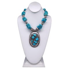 A.Jeschel Powerful Sterling Silver Effie C Zuni pendant and Turquoise necklace