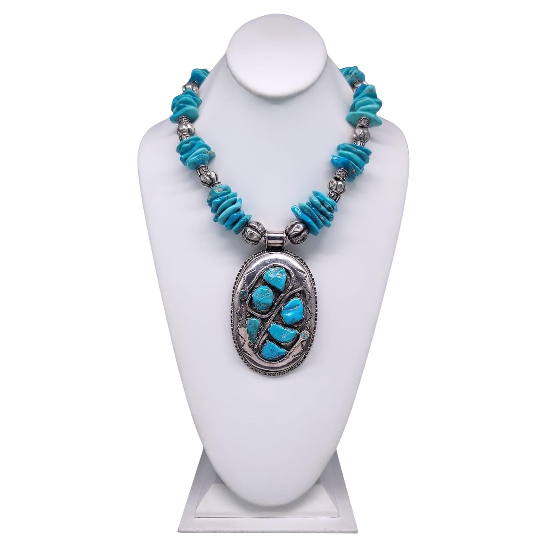 A.Jeschel Masterpiece Sterling Silver Effie C Zuni pendant Turquoise necklace