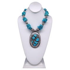 A.Jeschel Meisterwerk Sterlingsilber Effie C Zuni Türkis-Halskette mit Anhänger