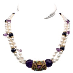 A.Jeschel  Amethyst filigree and enameled pendant necklace