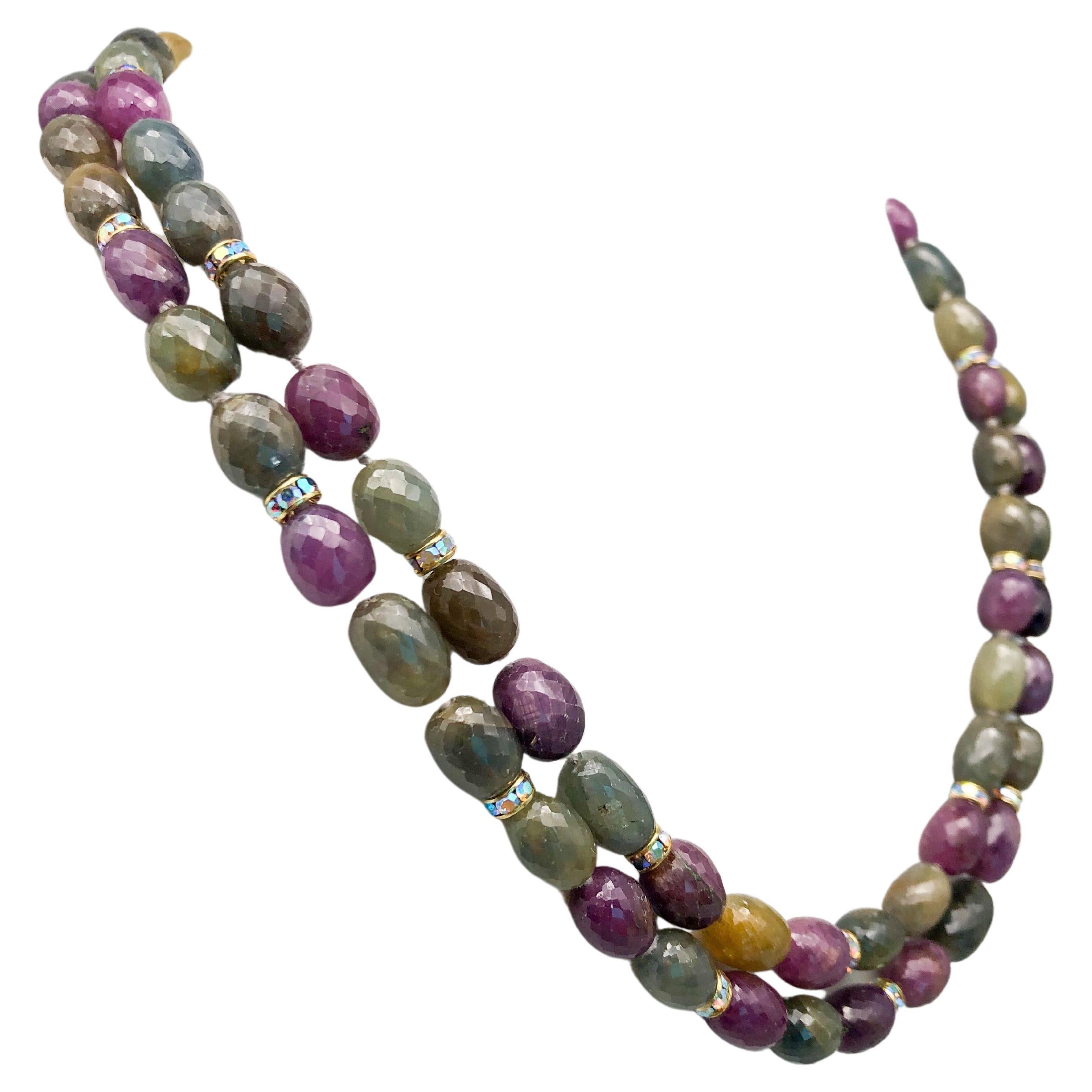 A.Jeschel  Double strand pink and green Sapphire necklace.