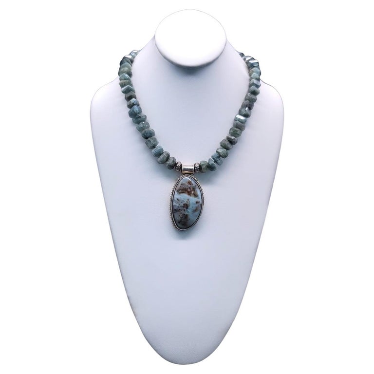 Moss Aquamarine and Ocean Jasper pendant For