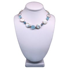 A.Jeschel  Carved and Polished Aquamarine and Coin Pearl necklace.