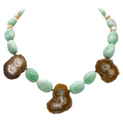 A.Jeschel  Unusual green Amazonite and stalactite geode single strand necklace