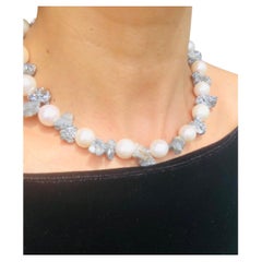 A.Jeschel  Lustrous 14mm pearls and sparkly druzy Quartz necklace.