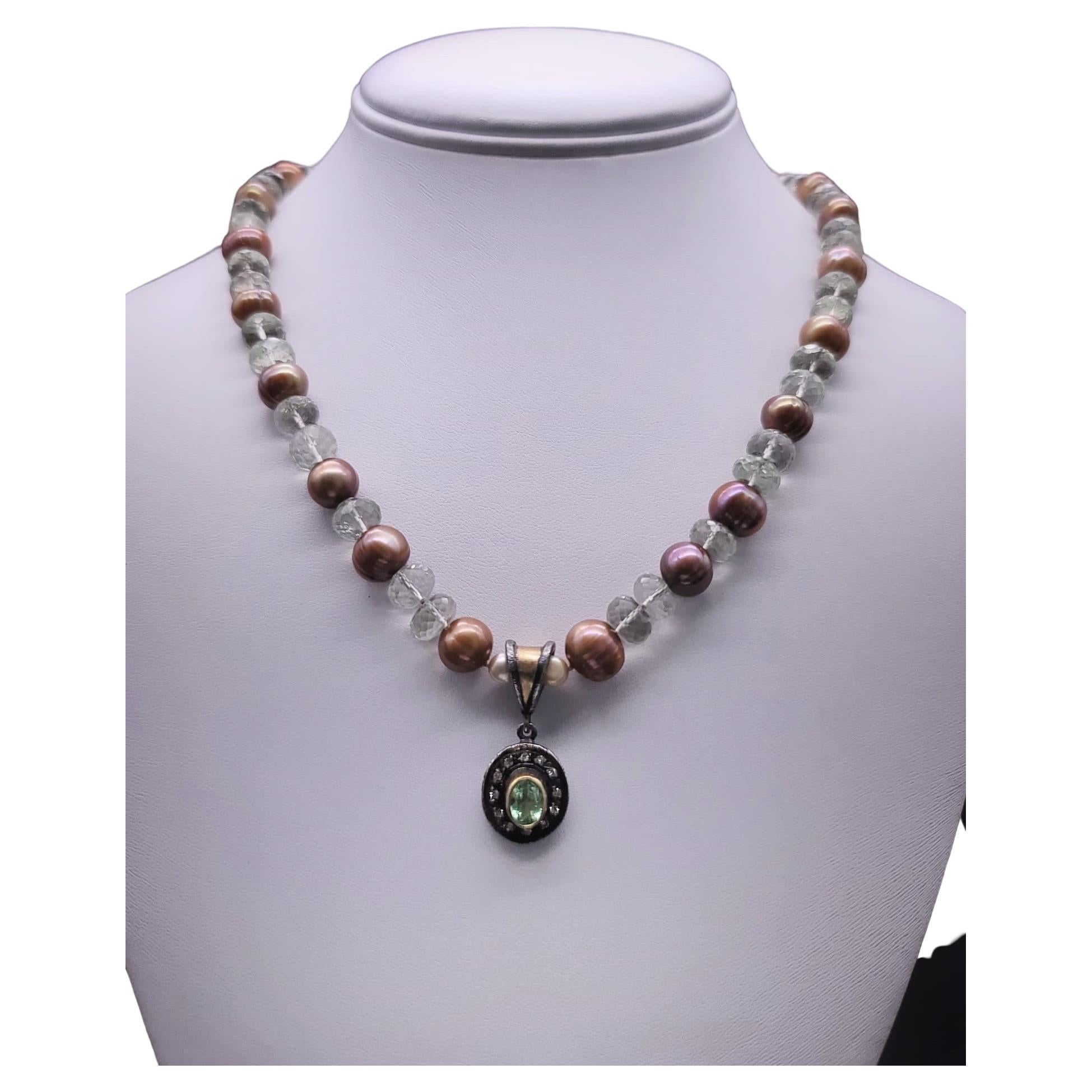 A.Jeschel Lovely Diamond and green Amethyst pendant necklace.
