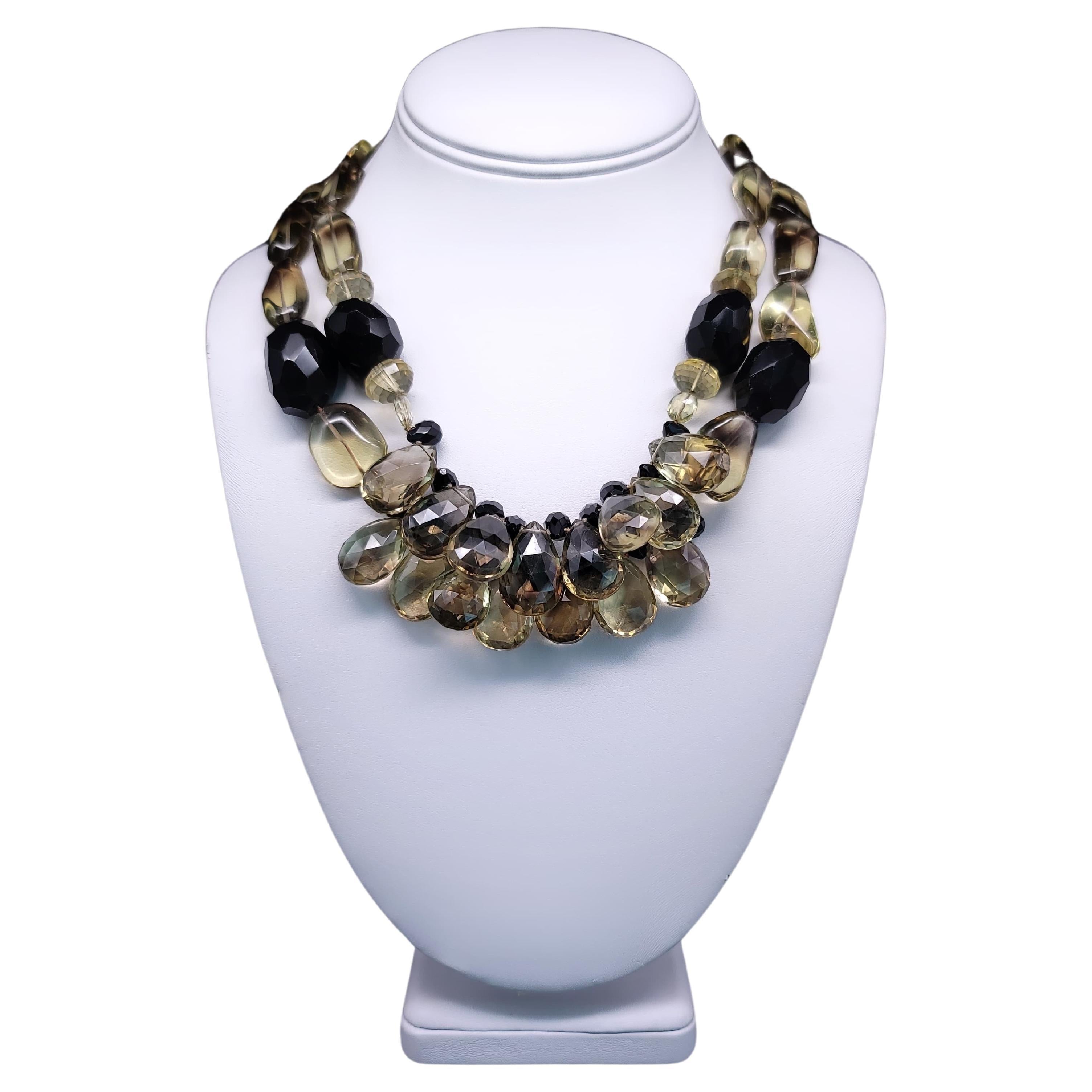 A.Jeschel Rich Lemon Citrine and Faceted Onyx Necklace For Sale