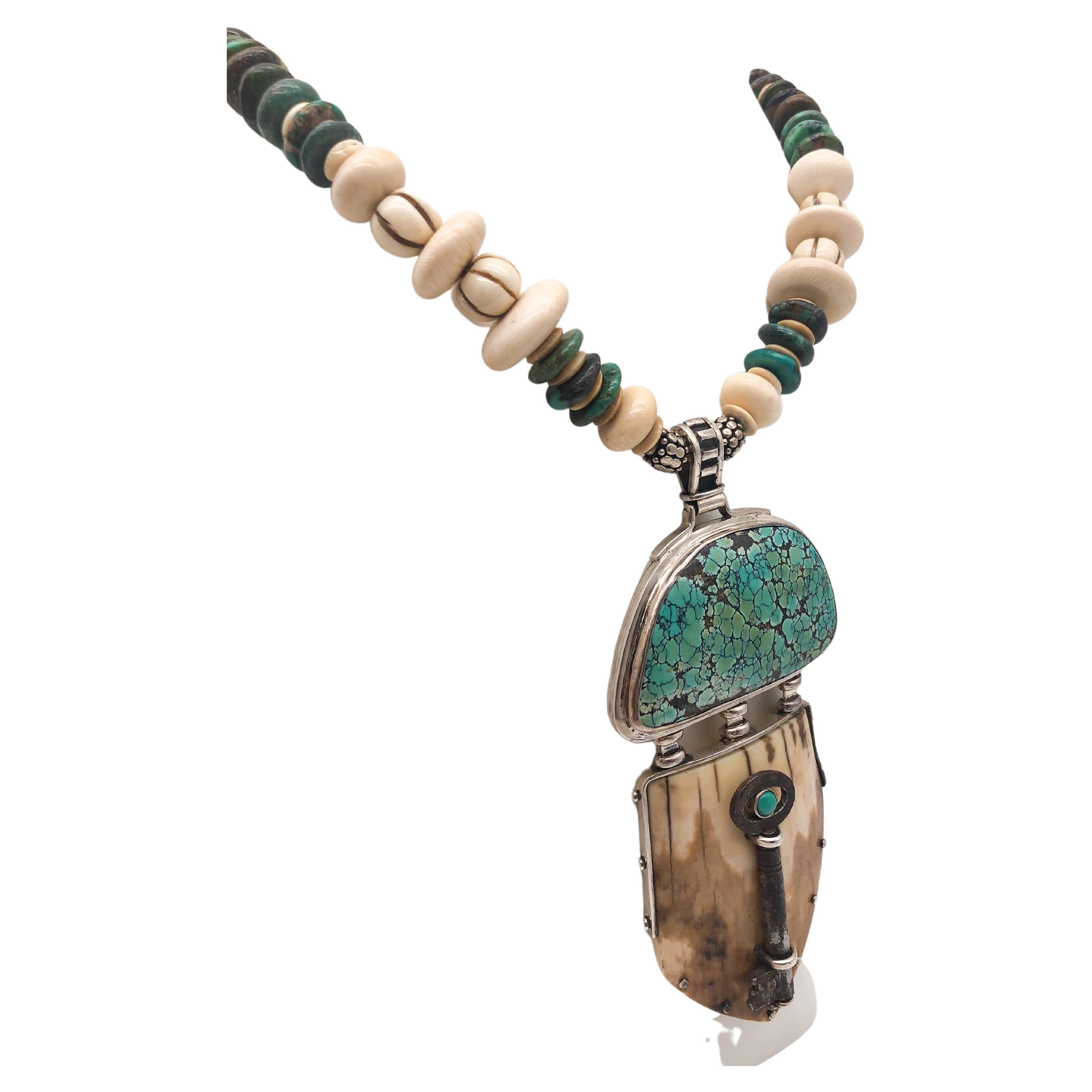 A.Jeschel Superb Walrus and Turquoise pendant necklace. For Sale