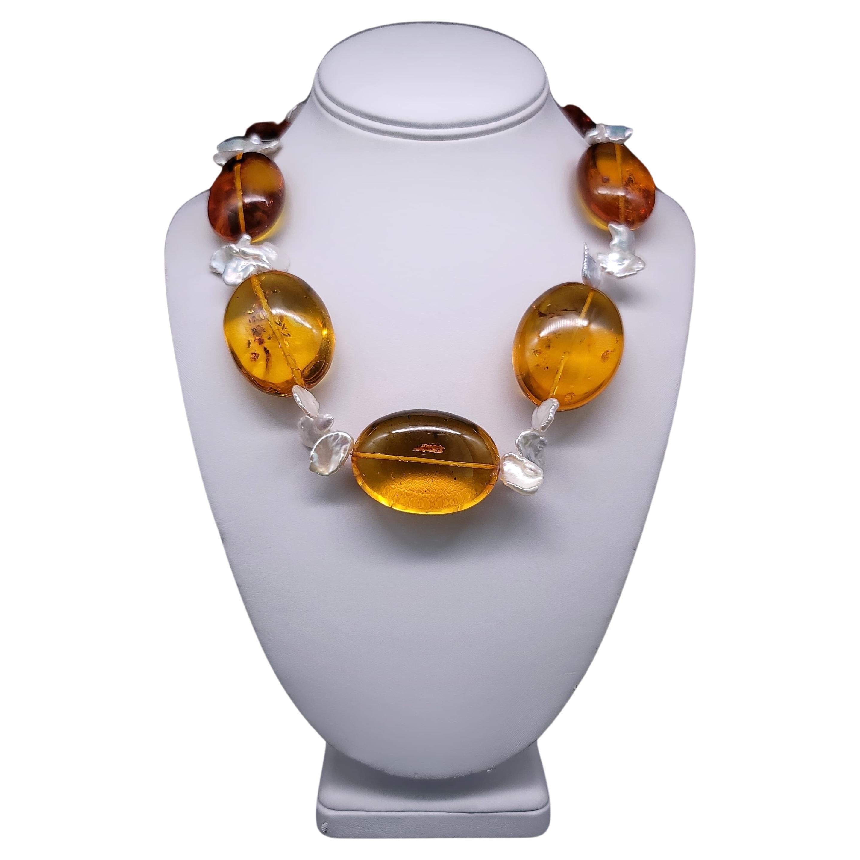 A.Jeschel Baltic Amber and Keshi Pearl necklace. For Sale