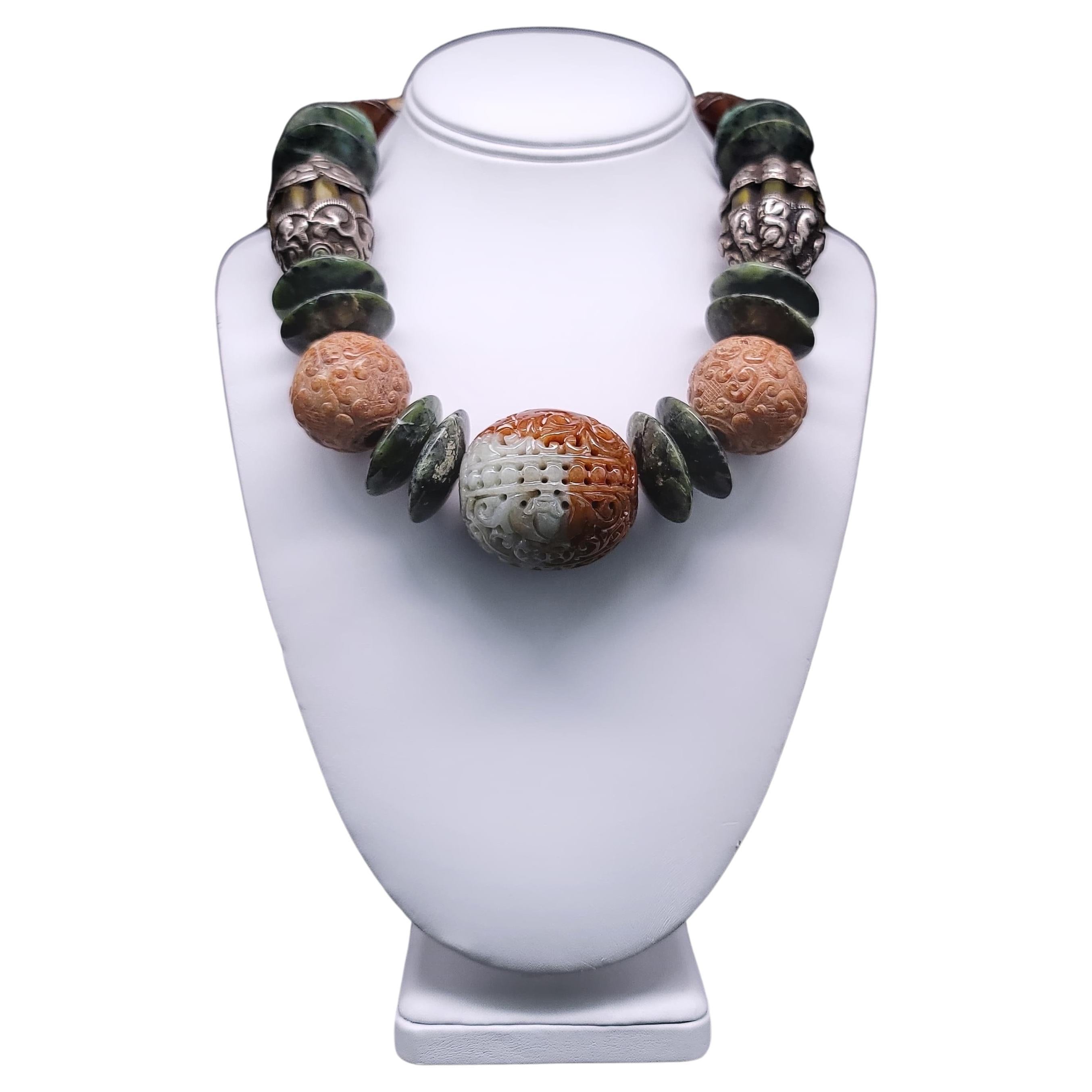 A.Jeschel Unique Tibetan Amber beads and Chinese Jade necklace