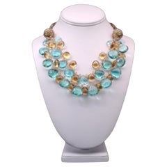 A.Jeschel Whiskey Quartz and water-blue Quartz teardrop Necklace