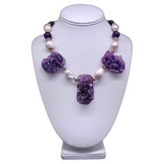 A.Jeschel Spectacular Amethyst Geodes and Baroque Pearl Necklace