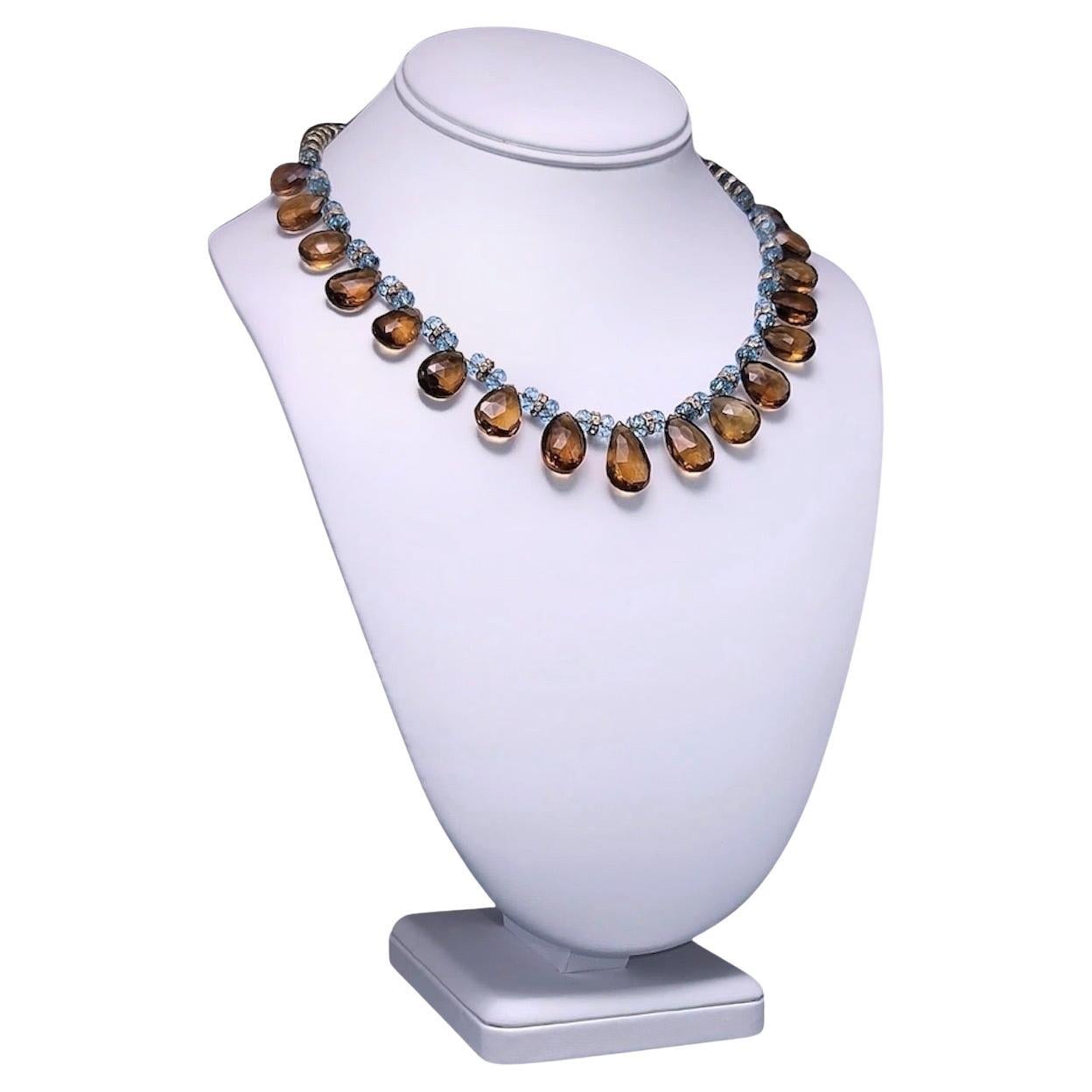 A.Jeschel Quartz Cognac and faceted Topaz Necklace