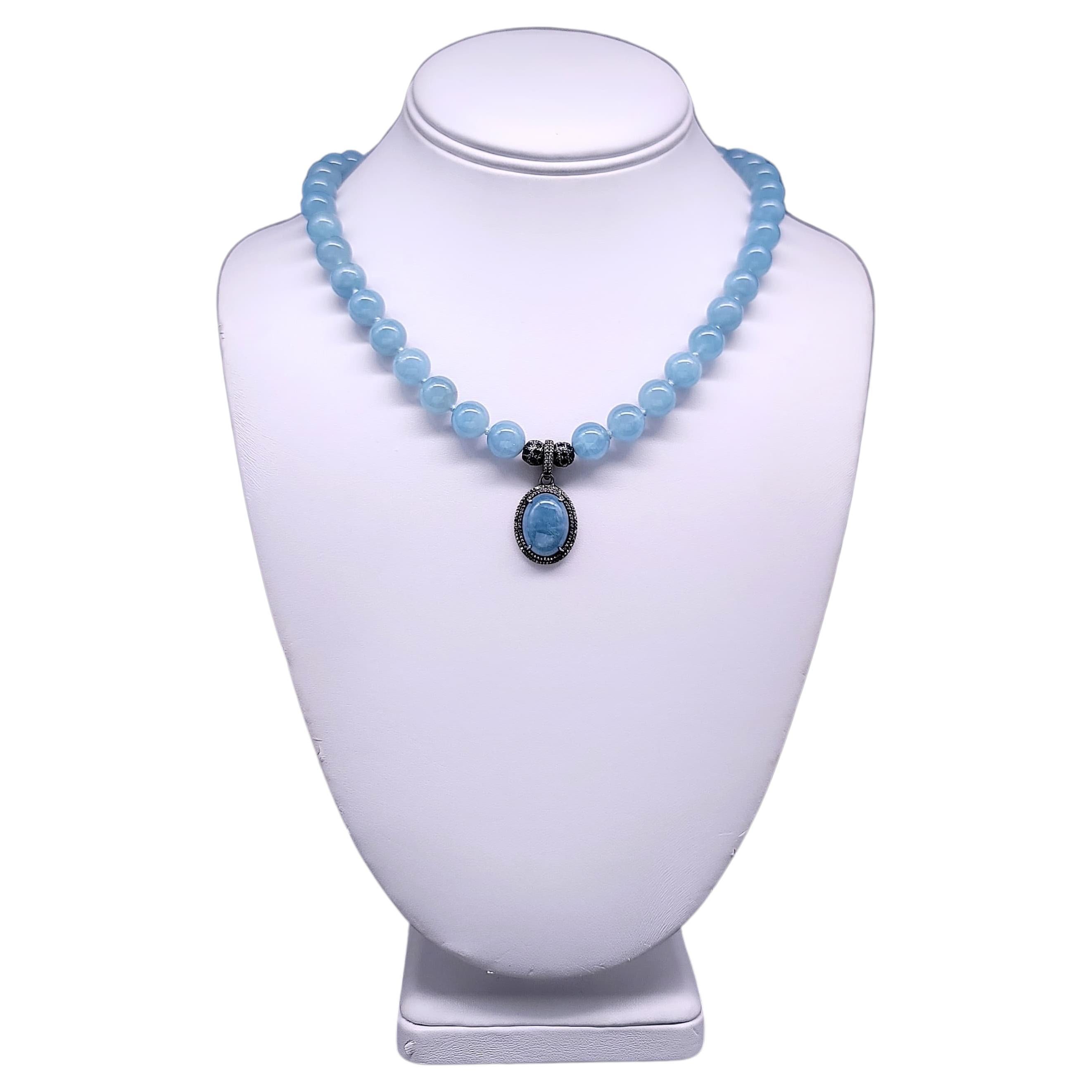 A.Jeschel Rich blue Aquamarine and Diamond Pendant necklace