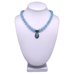 A.Jeschel Collier pendentif aigue-marine bleue riche et diamants