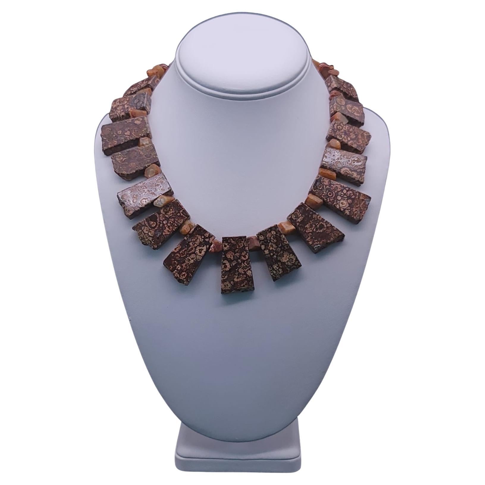 A.Jeschel  Unusual Mexican Jasper plates necklace For Sale