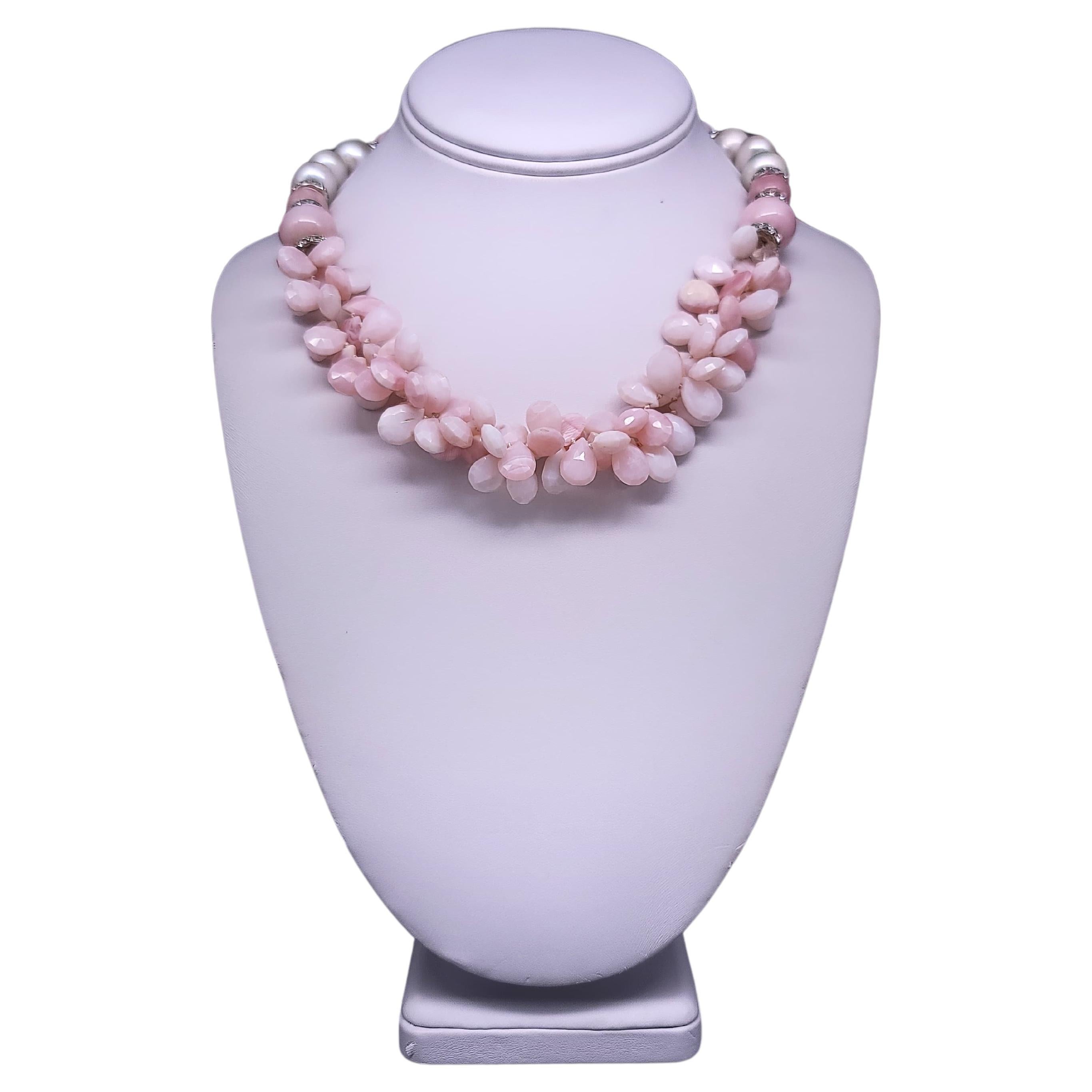 A.Jeschel  Softly ruffled bib Pink opal necklace