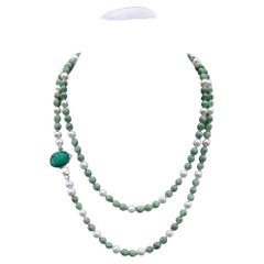 A.Jeschel Long Tsavorite and freshwater pearl necklace